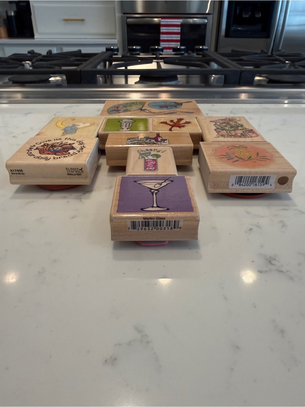 Vintage Wood Mounted Rubber Stamp Lot of 10 Food Drink Floral Craft Stamps - Picture 2 of 8